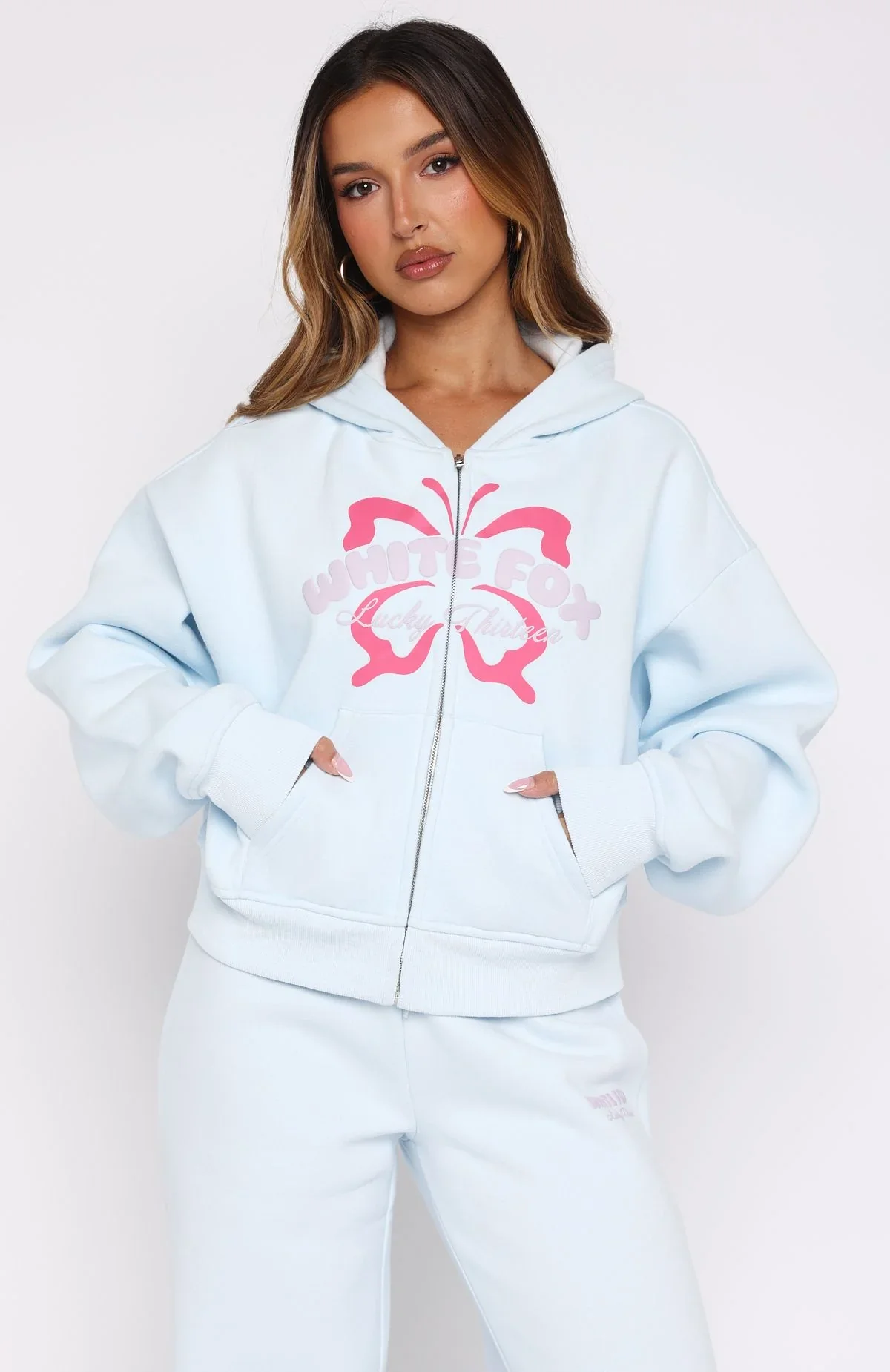 Lucky Thirteen Audrina Boxy Zip Front Hoodie Blue - luluinthesky