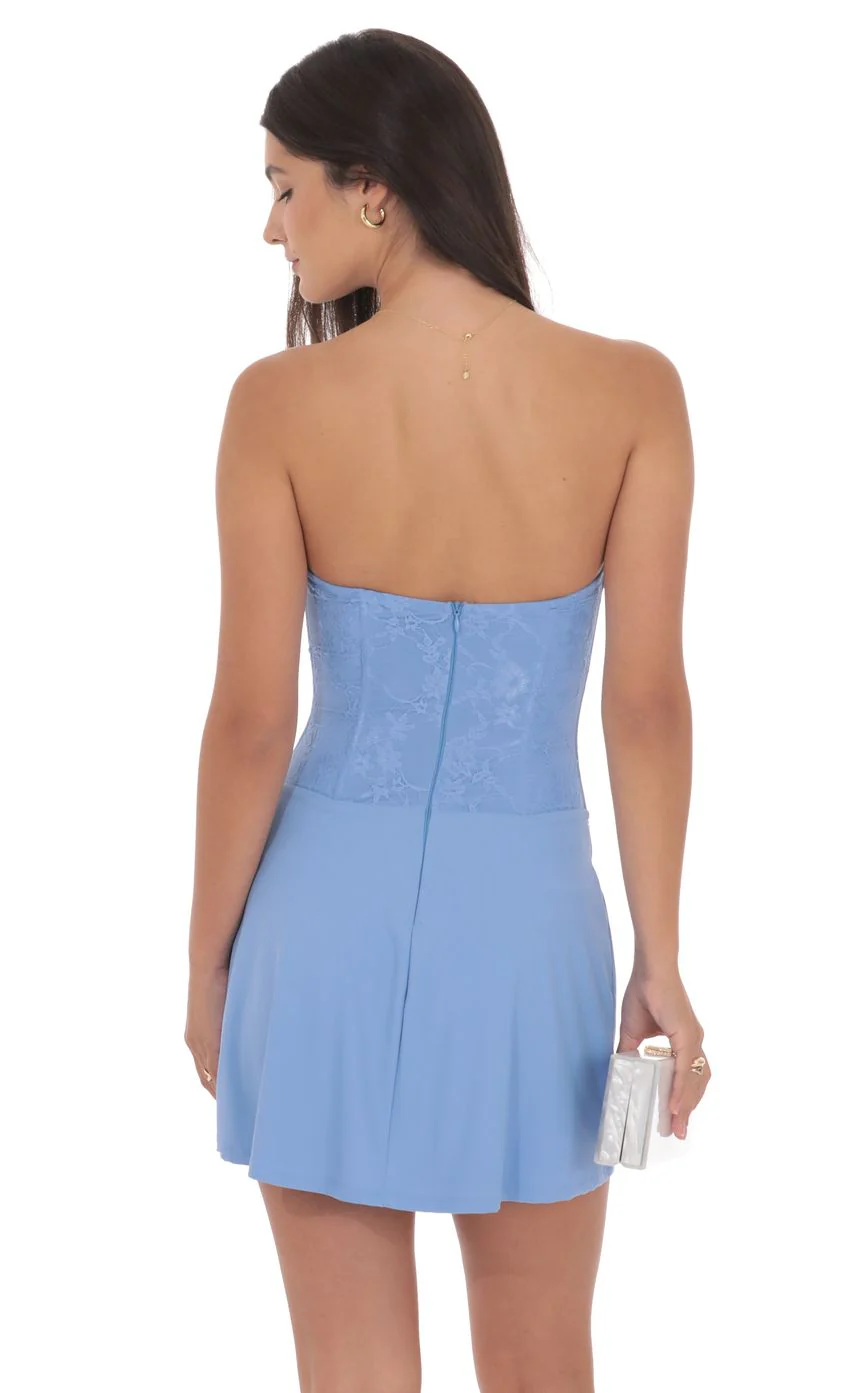 Draped Waist Lace Corset Dress in Light Blue - luluinthesky