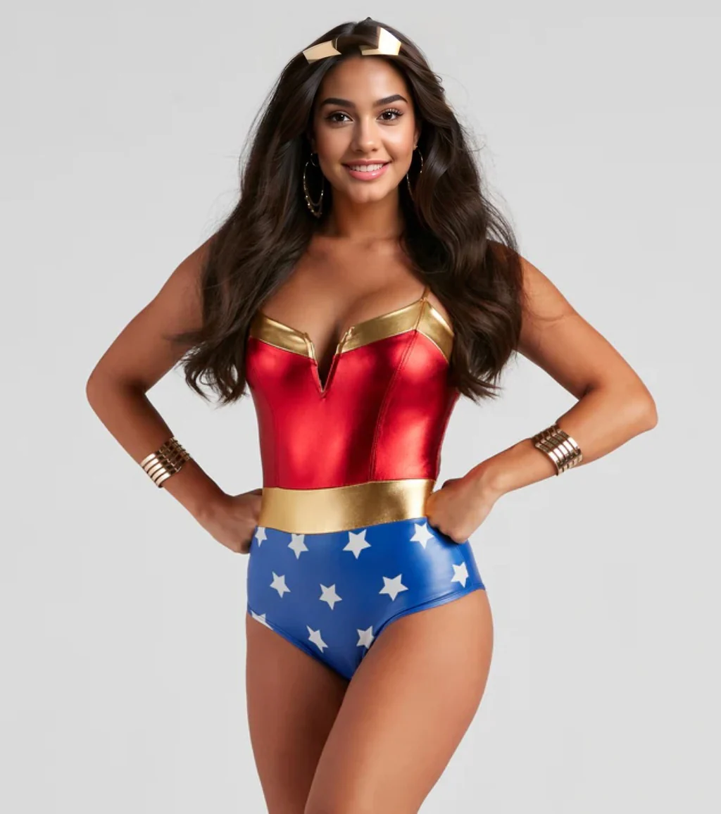 Warrior Woman Star Print Metallic Bodysuit - luluinthesky