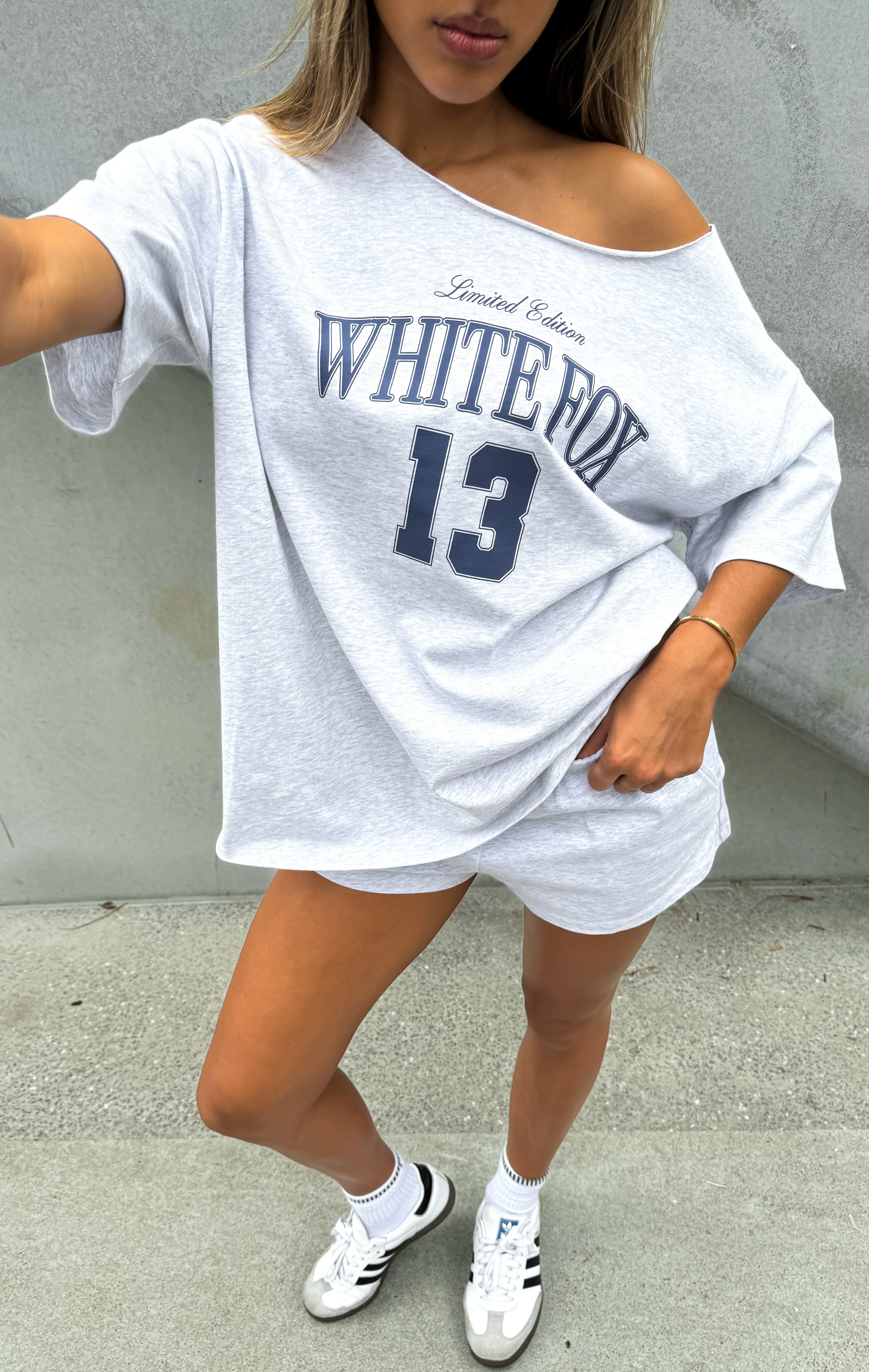 Everything In Time Off Shoulder Oversized Tee Grey Marle - luluinthesky