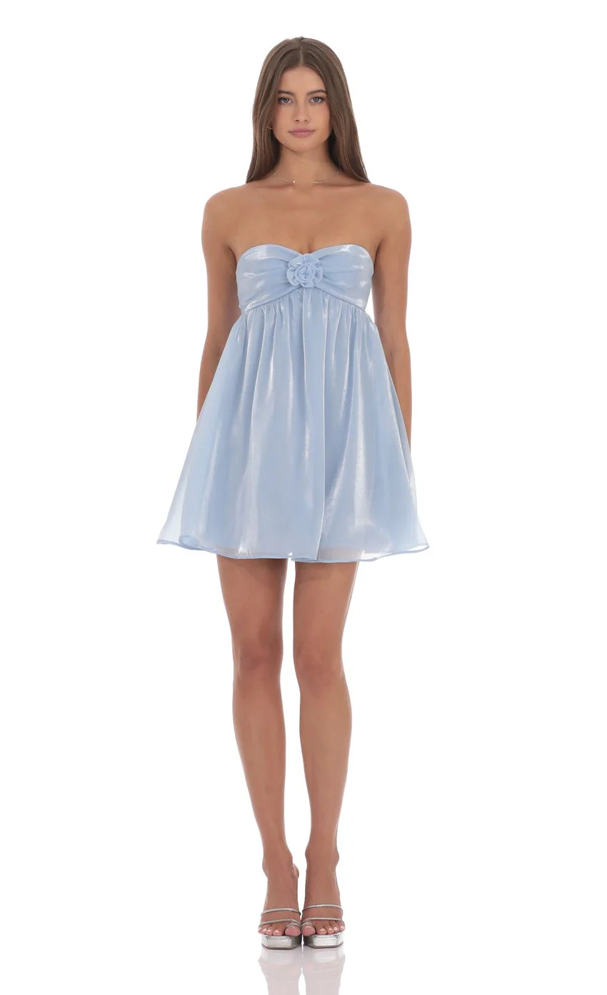 Strapless Florette Babydoll Dress in Icy Blue - luluinthesky