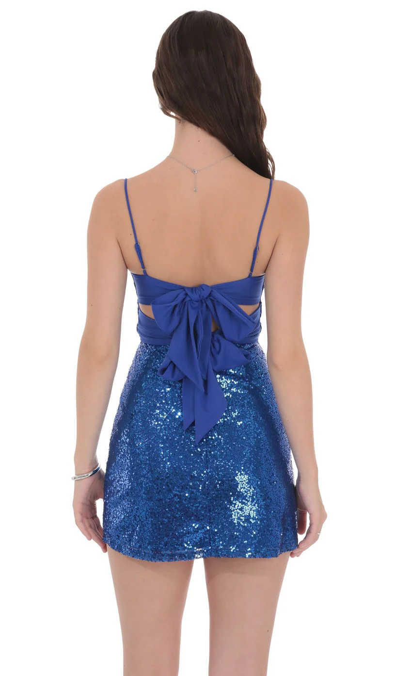 Sequin Front Twist Bodycon Dress in Royal Blue - luluinthesky