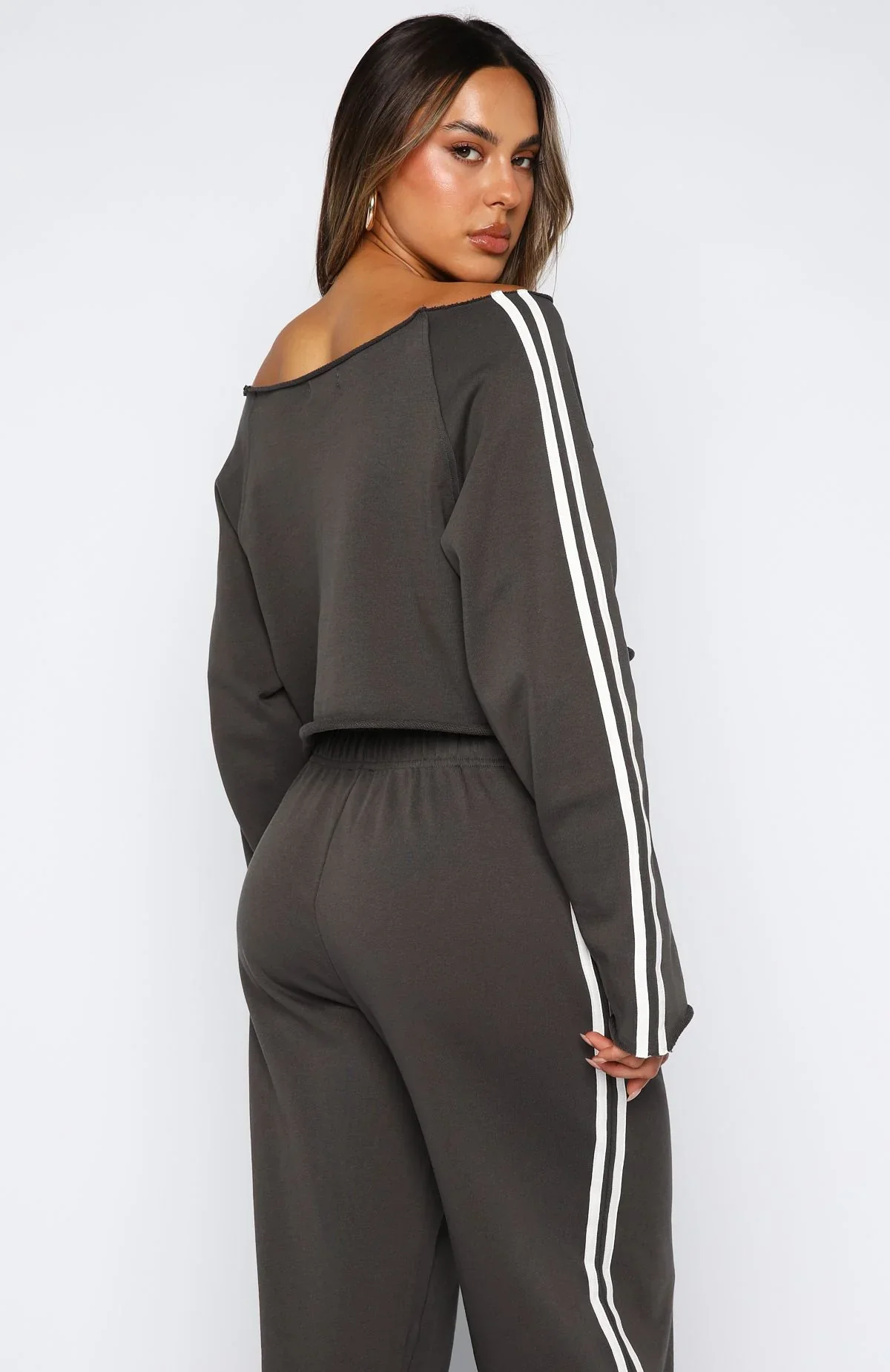 Star Student Cropped Off Shoulder Sweater Charcoal - luluinthesky