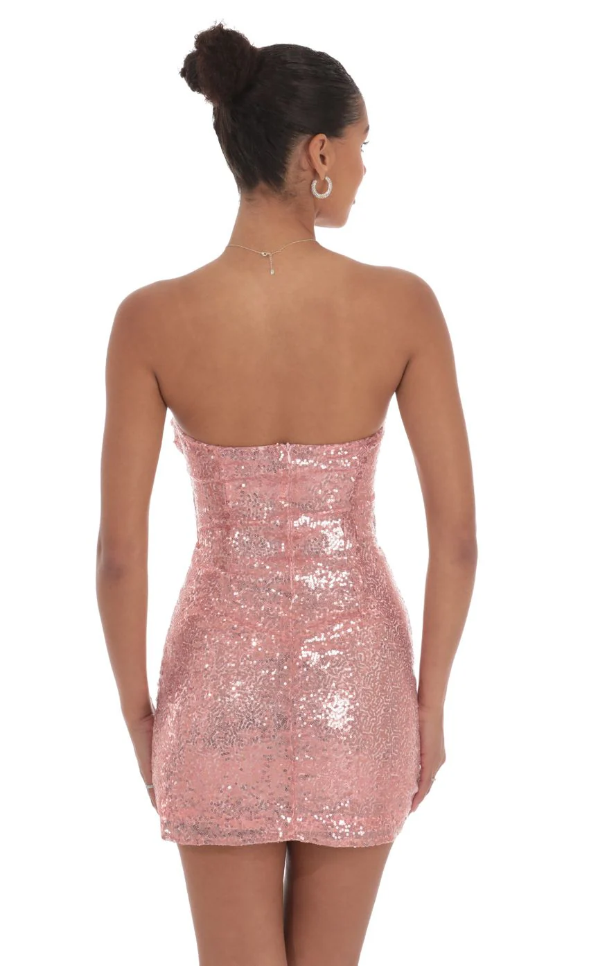 Sequin Strapless Cutout Dress in Rose - luluinthesky