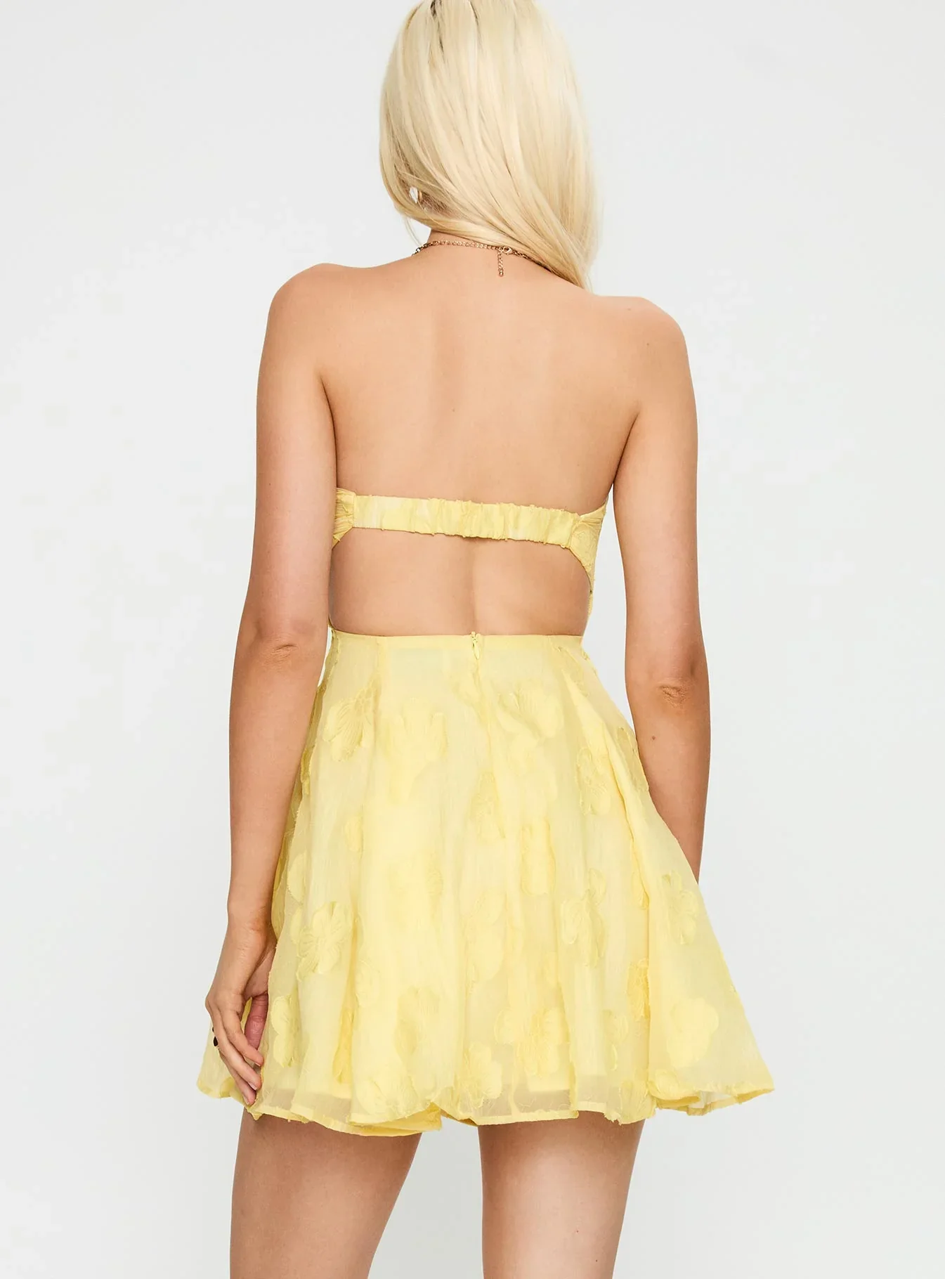 Loulani Strapless Mini Dress Lemon - luluinthesky