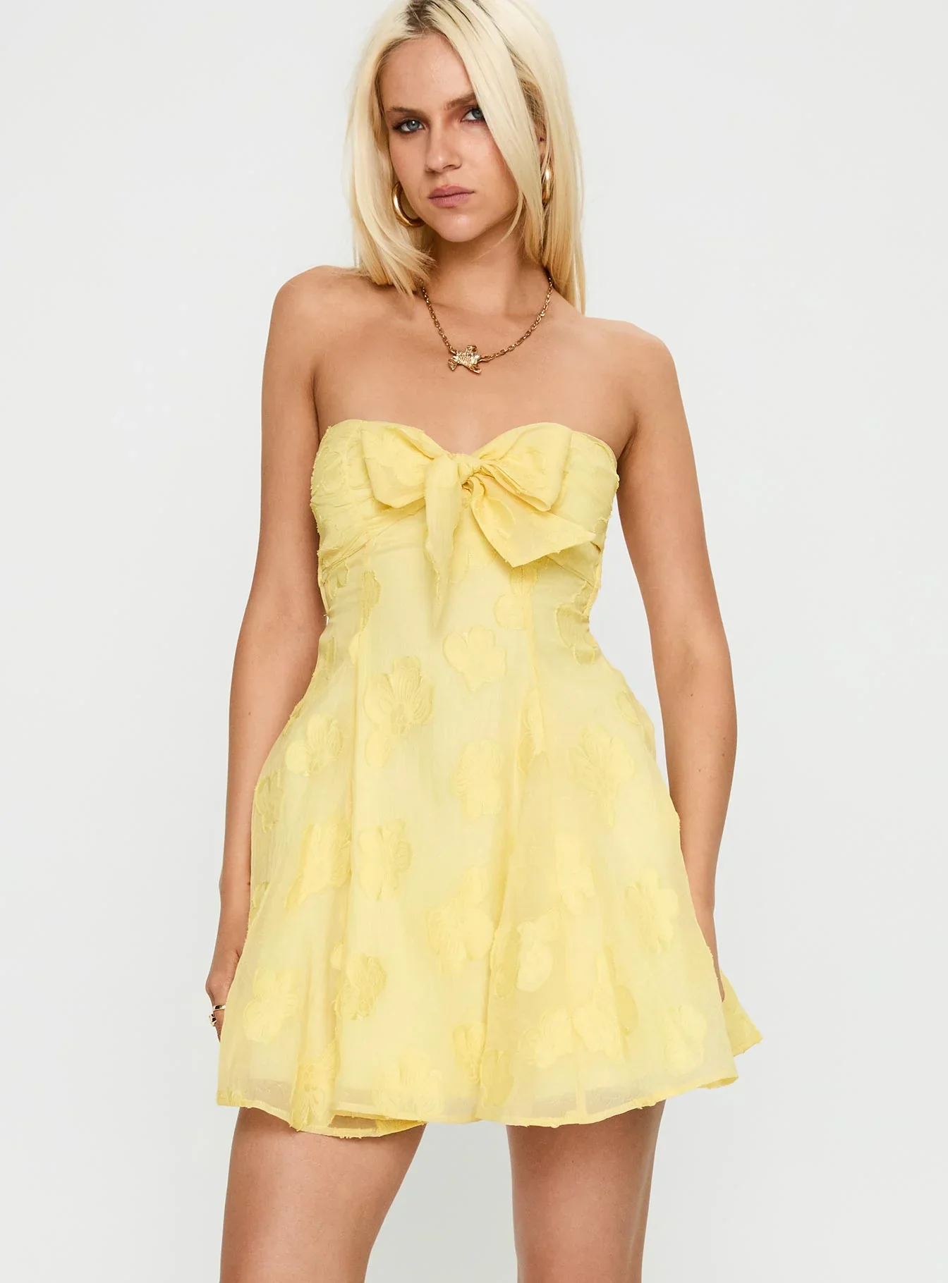 Loulani Strapless Mini Dress Lemon - luluinthesky