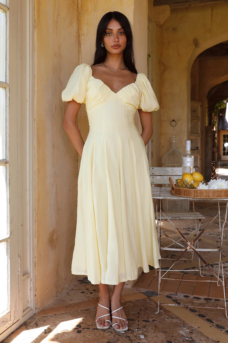 Force of Habit Midi Dress Yellow - luluinthesky