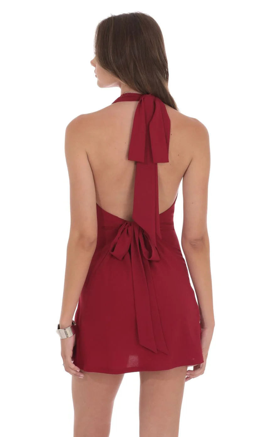 Cowl Neck Halter Dress in Red - luluinthesky