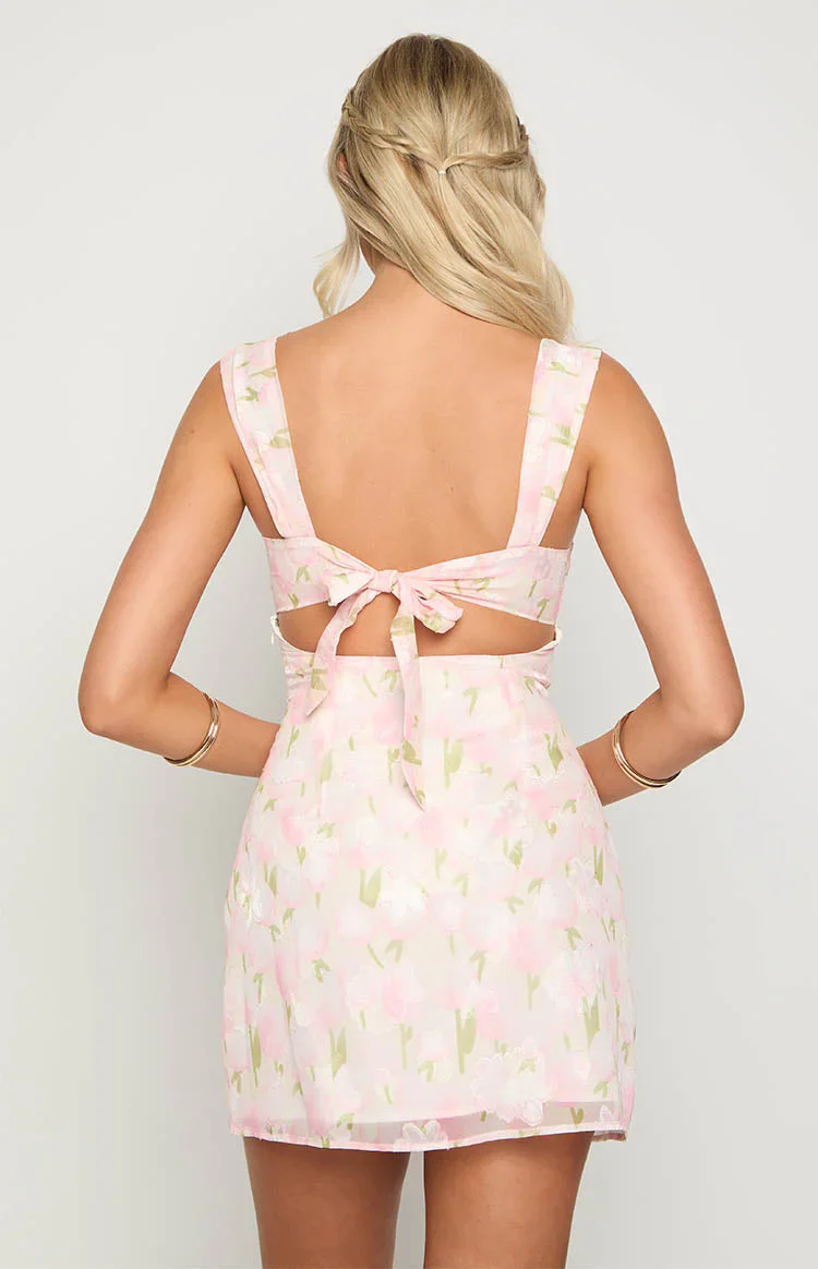 Layla Pink Floral Tie Back Mini Dress - luluinthesky