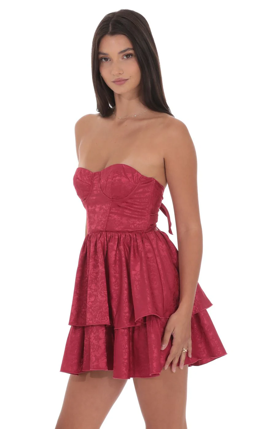 Jacquard Corset A-line Dress in Rose - luluinthesky
