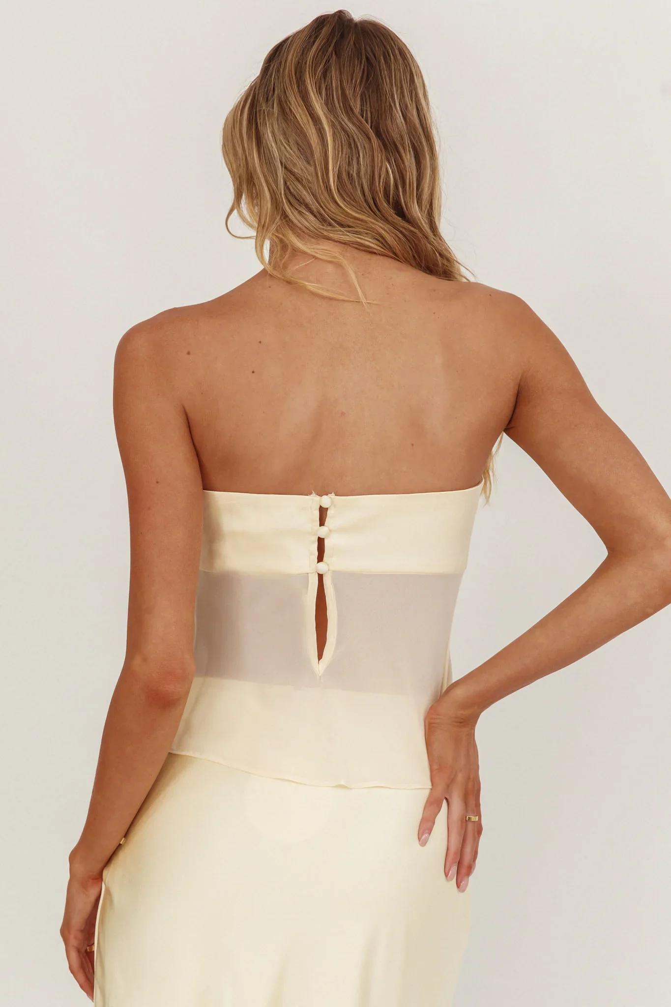 Jerica Strapless Sheer Waist Top Butter - luluinthesky