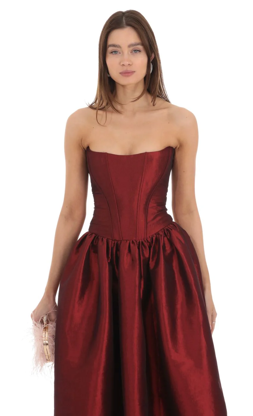 Strapless Corset Gown in Deep Red - luluinthesky