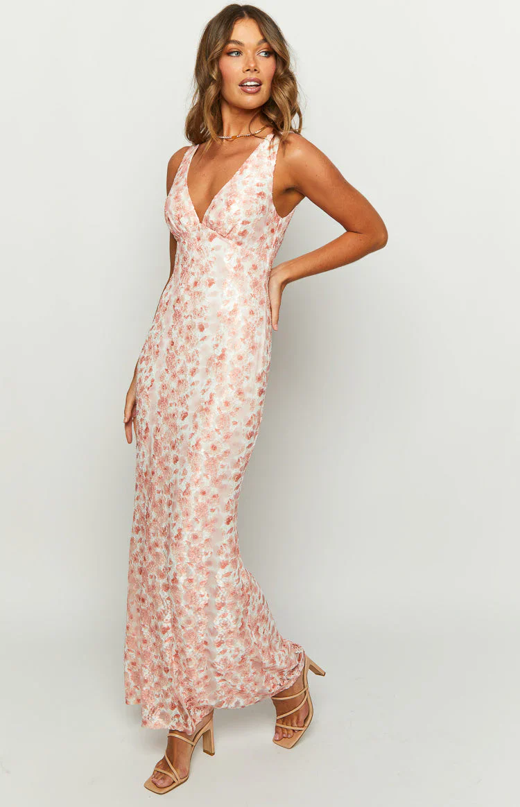 Farida Peach Lace Maxi Dress - luluinthesky