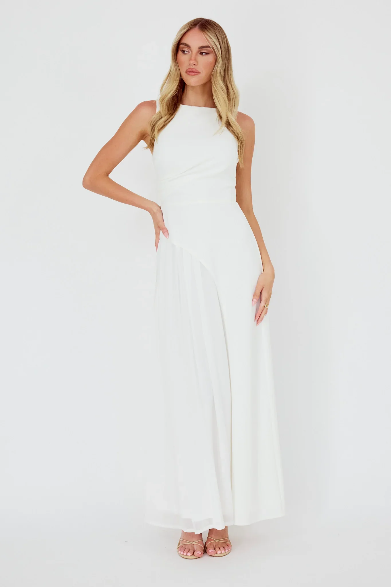 Ibis Pleat Detail Maxi Dress Off White - luluinthesky
