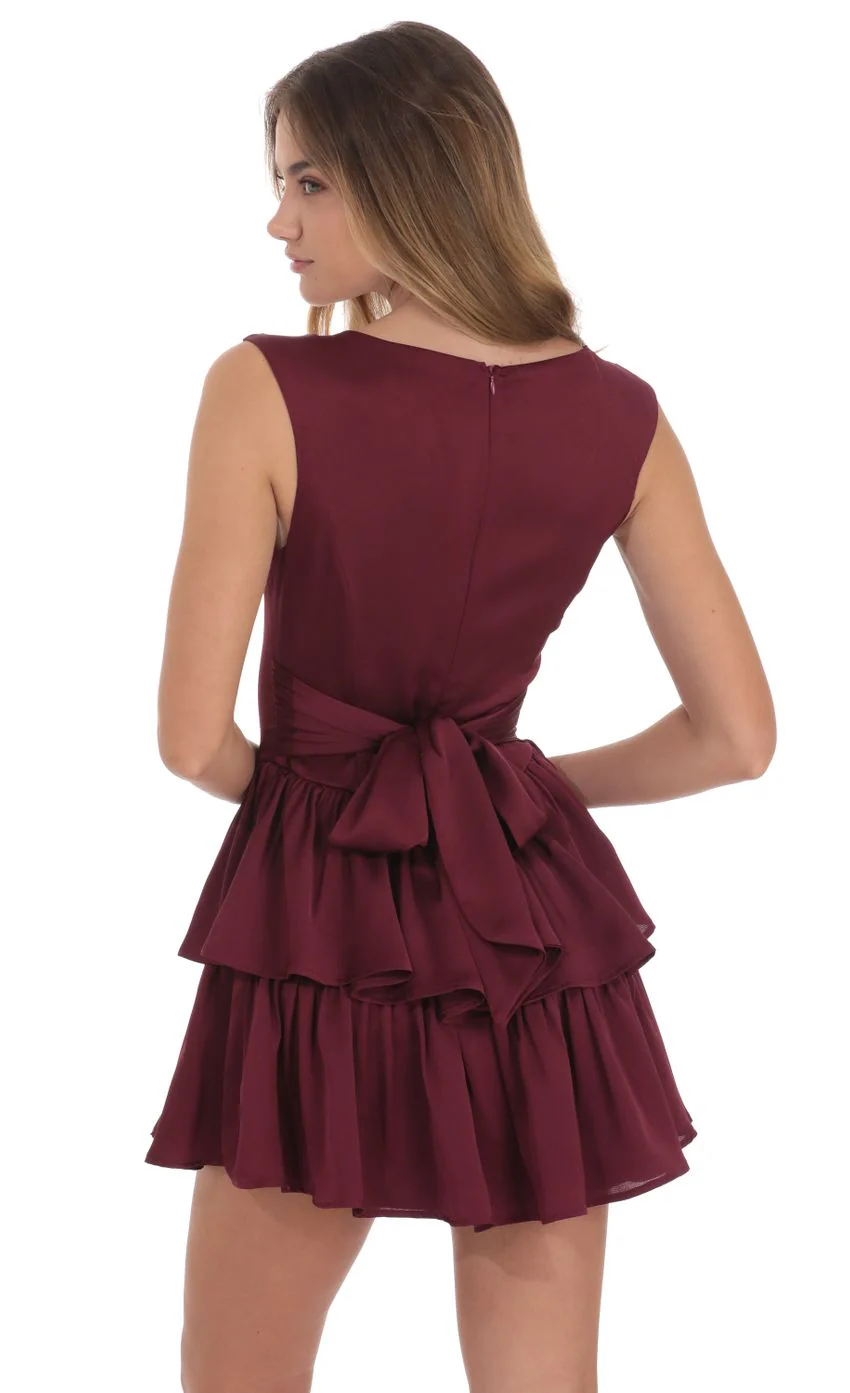 Wide Strap Ruffle Dress in Burgundy - luluinthesky