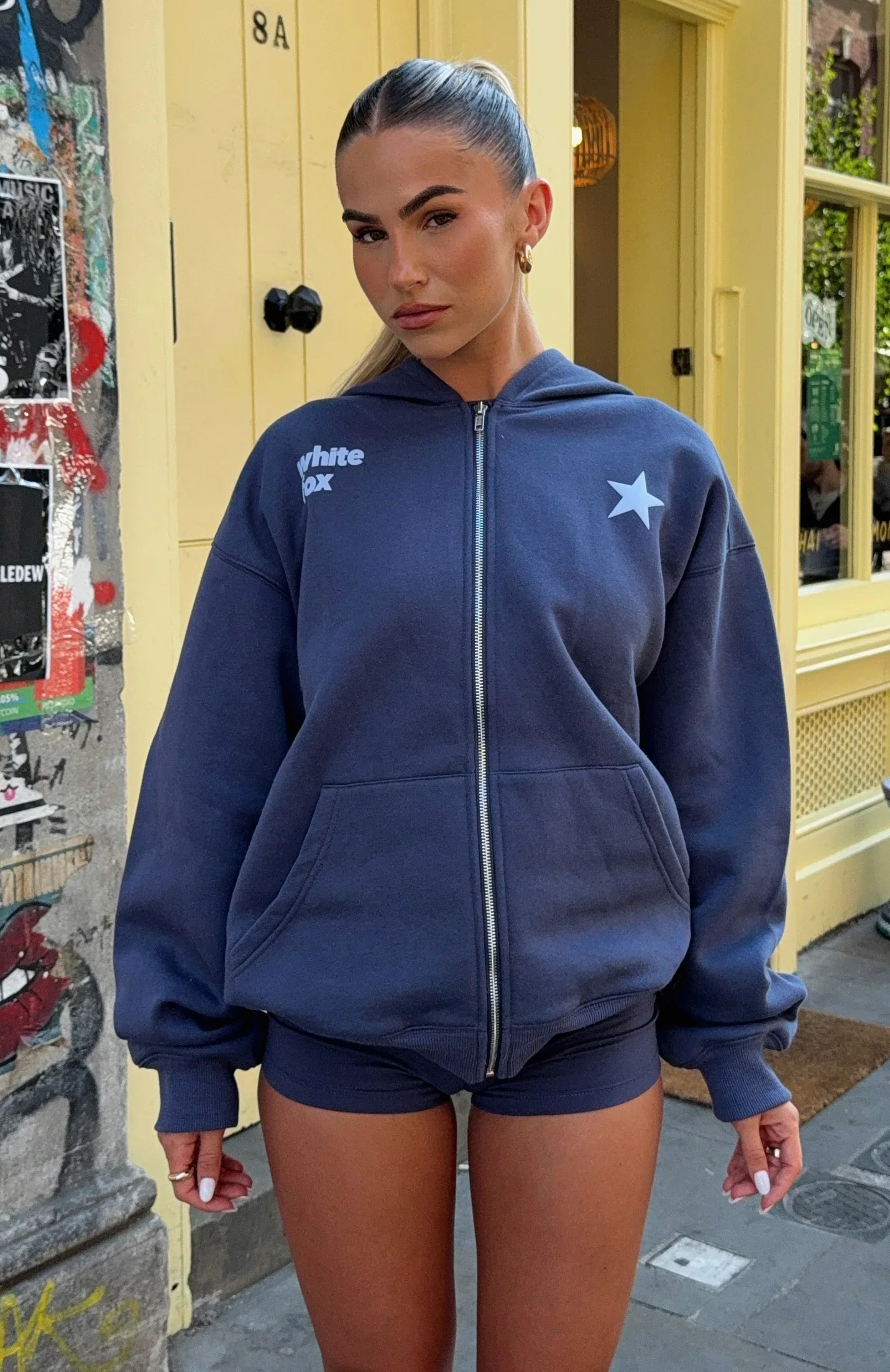 From The Archives Charli Zip Front Hoodie Navy - luluinthesky