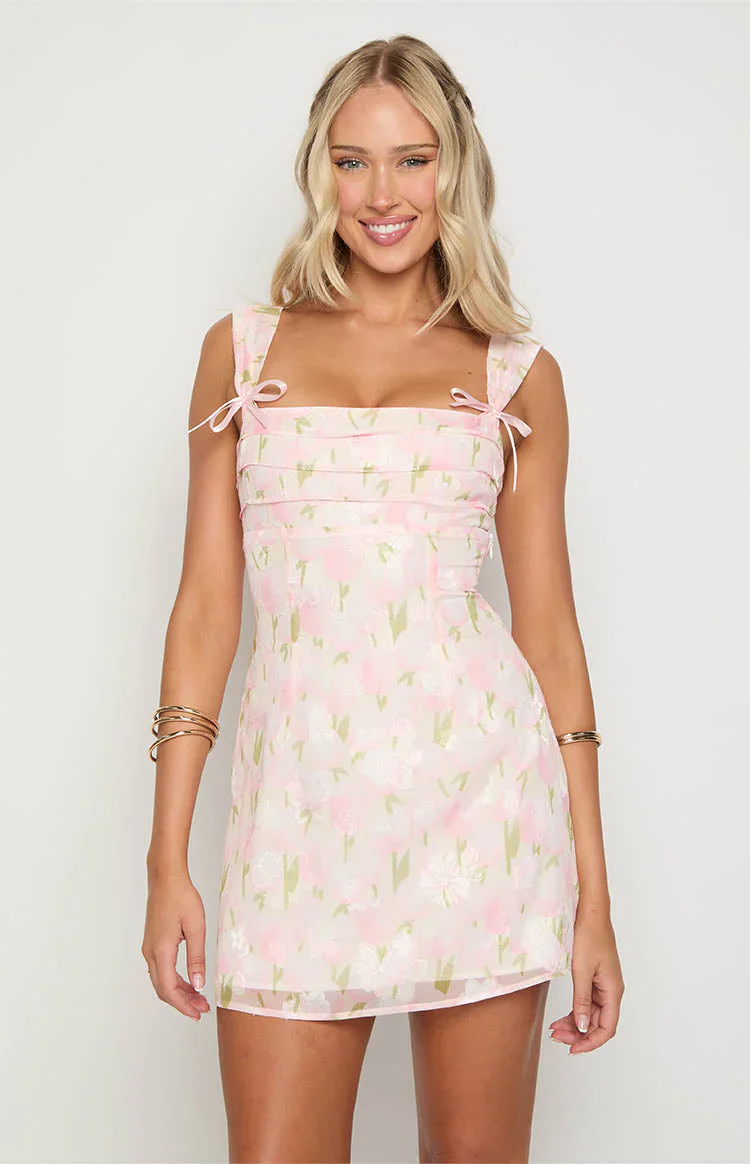 Layla Pink Floral Tie Back Mini Dress - luluinthesky