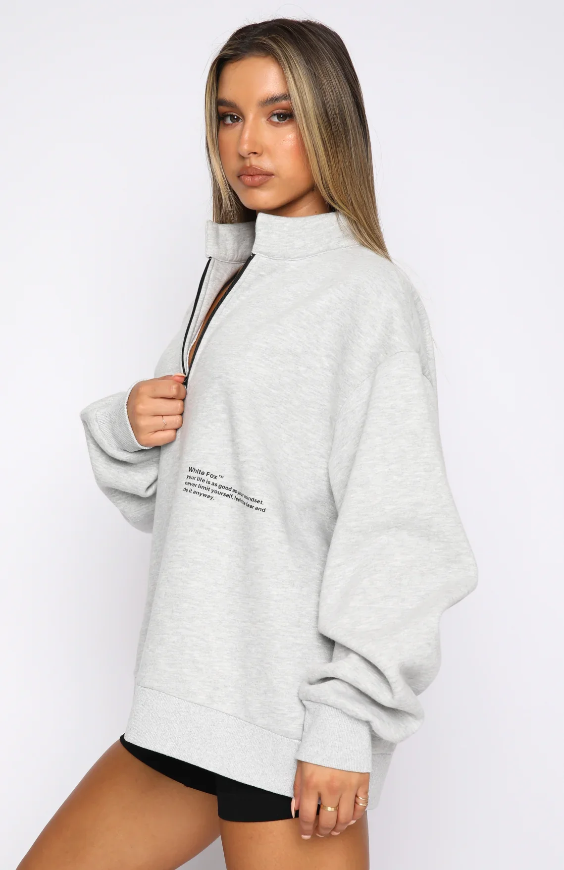 Caught Up With You Zip Front Sweater Grey Marle - luluinthesky