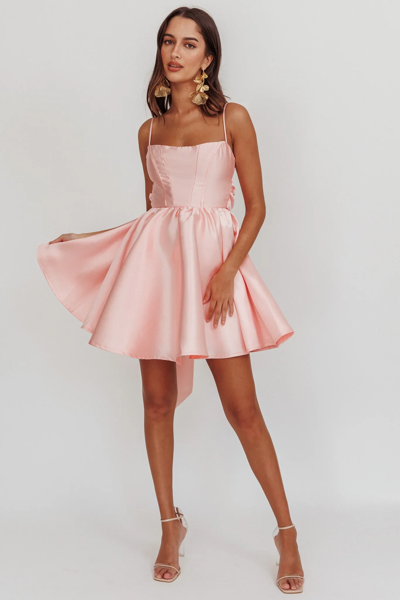 Athens Flared Bow Mini Dress Blush - luluinthesky