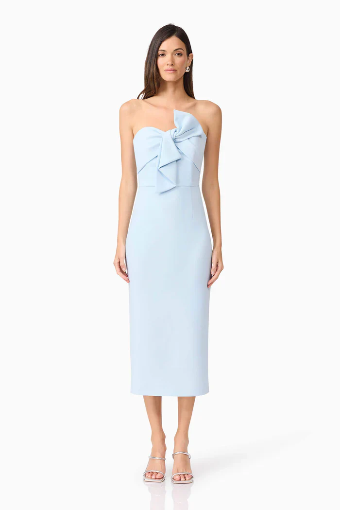 Ami Strapless Midi Dress in Blue - luluinthesky