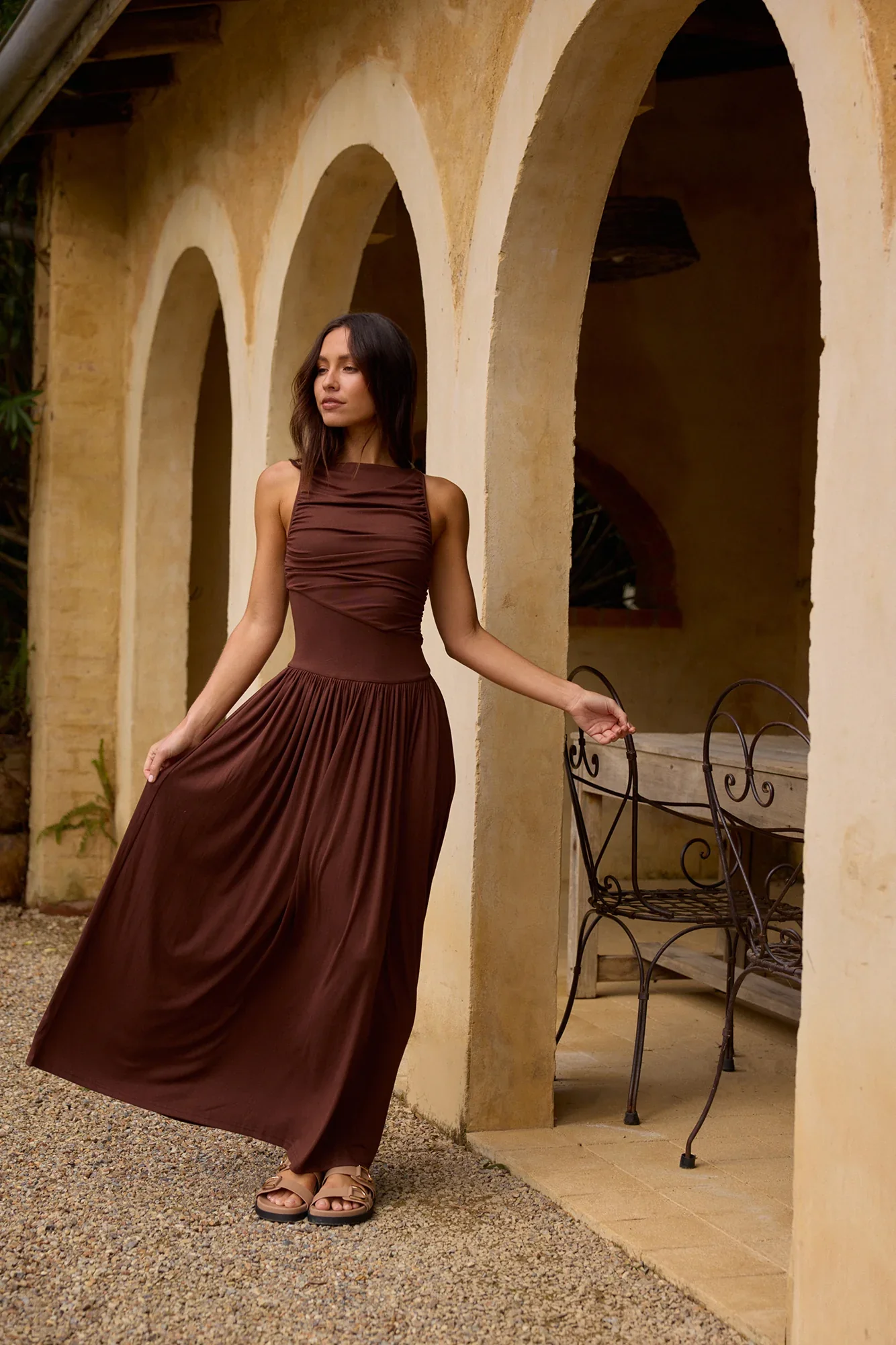 Nalla Maxi Dress Brown - luluinthesky