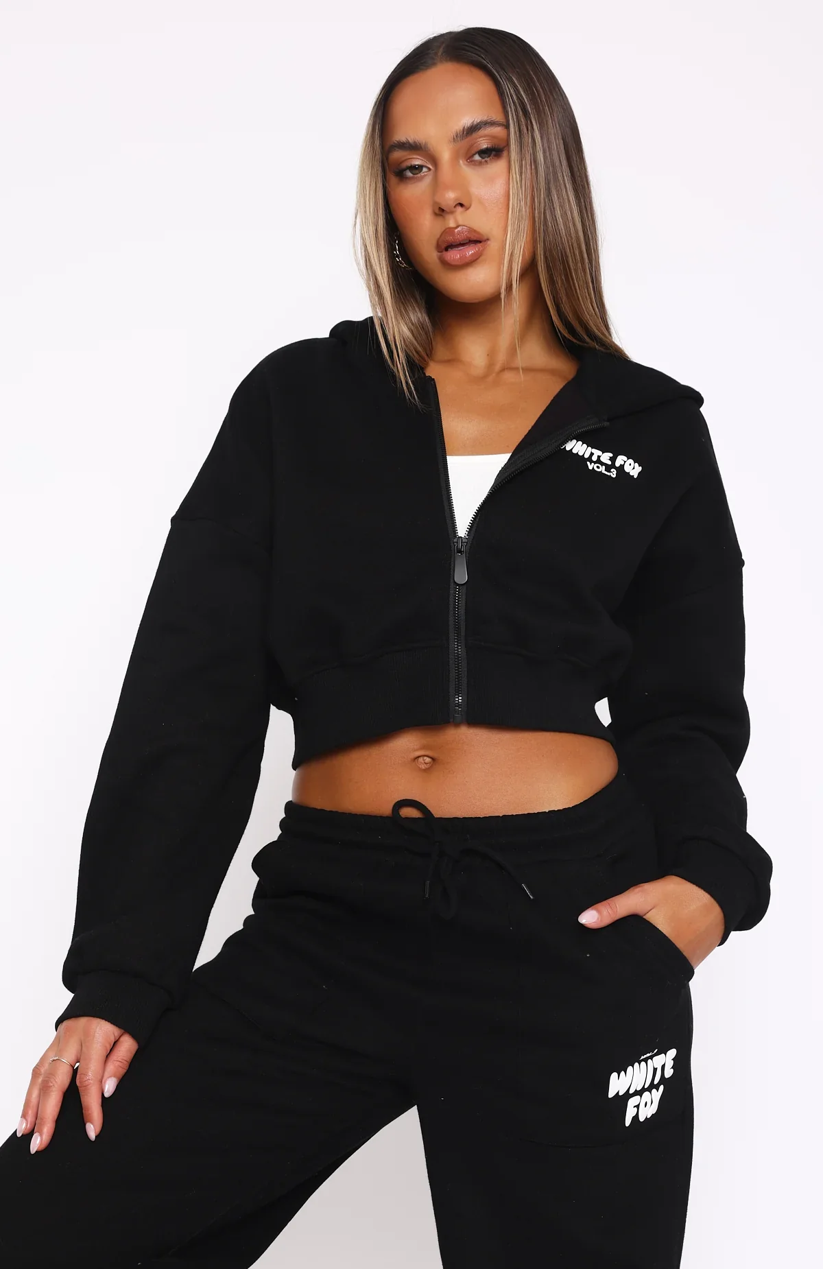 Offstage Cropped Zip Hoodie Monochrome - luluinthesky