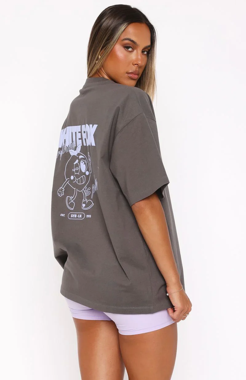 Everything Is Peachy Oversized Tee Charcoal - luluinthesky