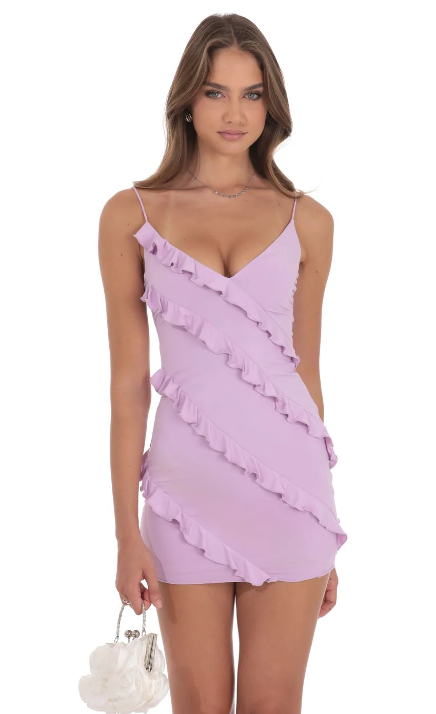 Ruffle Mini Dress in Lilac - luluinthesky