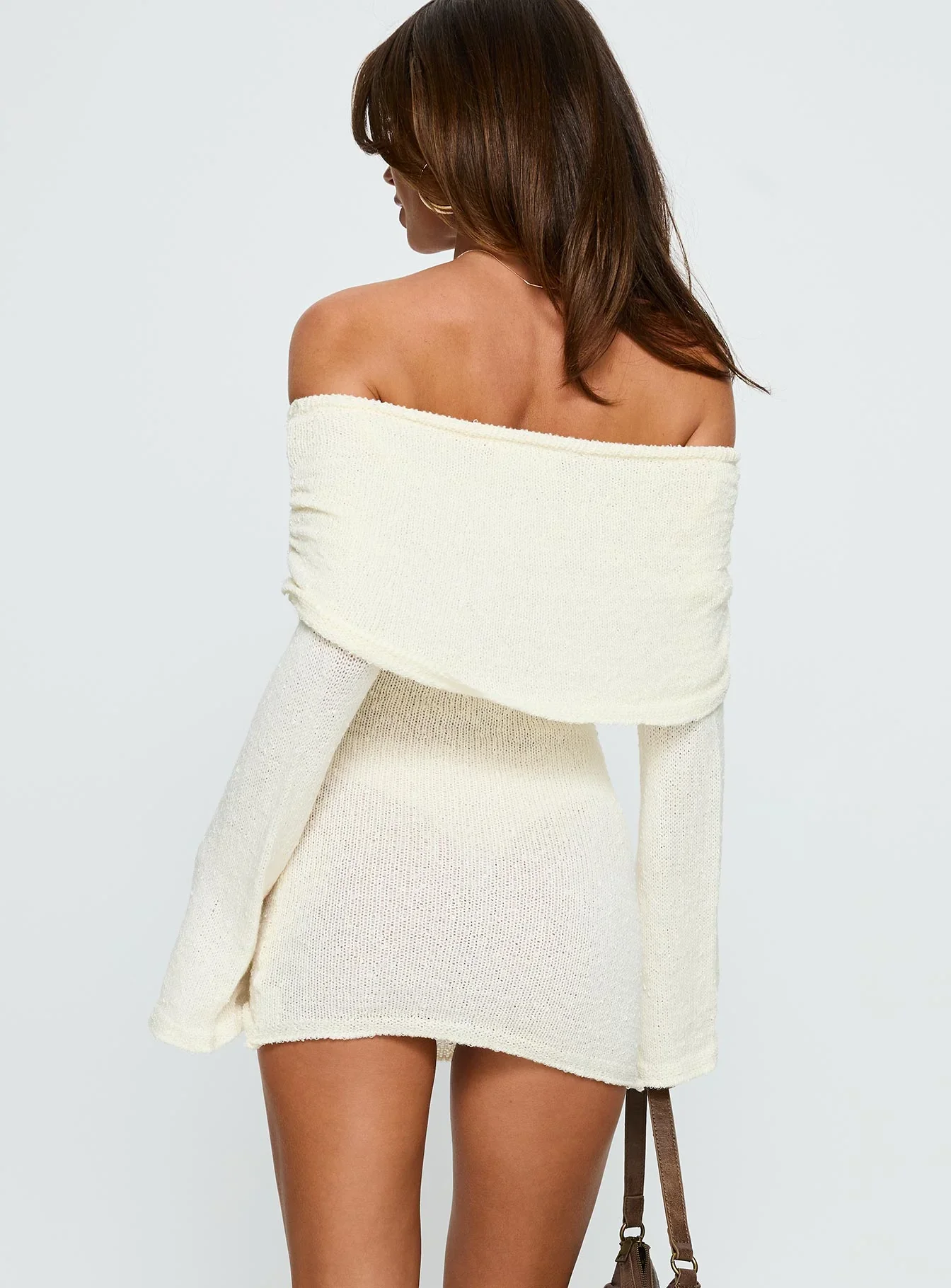 Chanellie Long Sleeve Knit Mini Dress Cream - luluinthesky