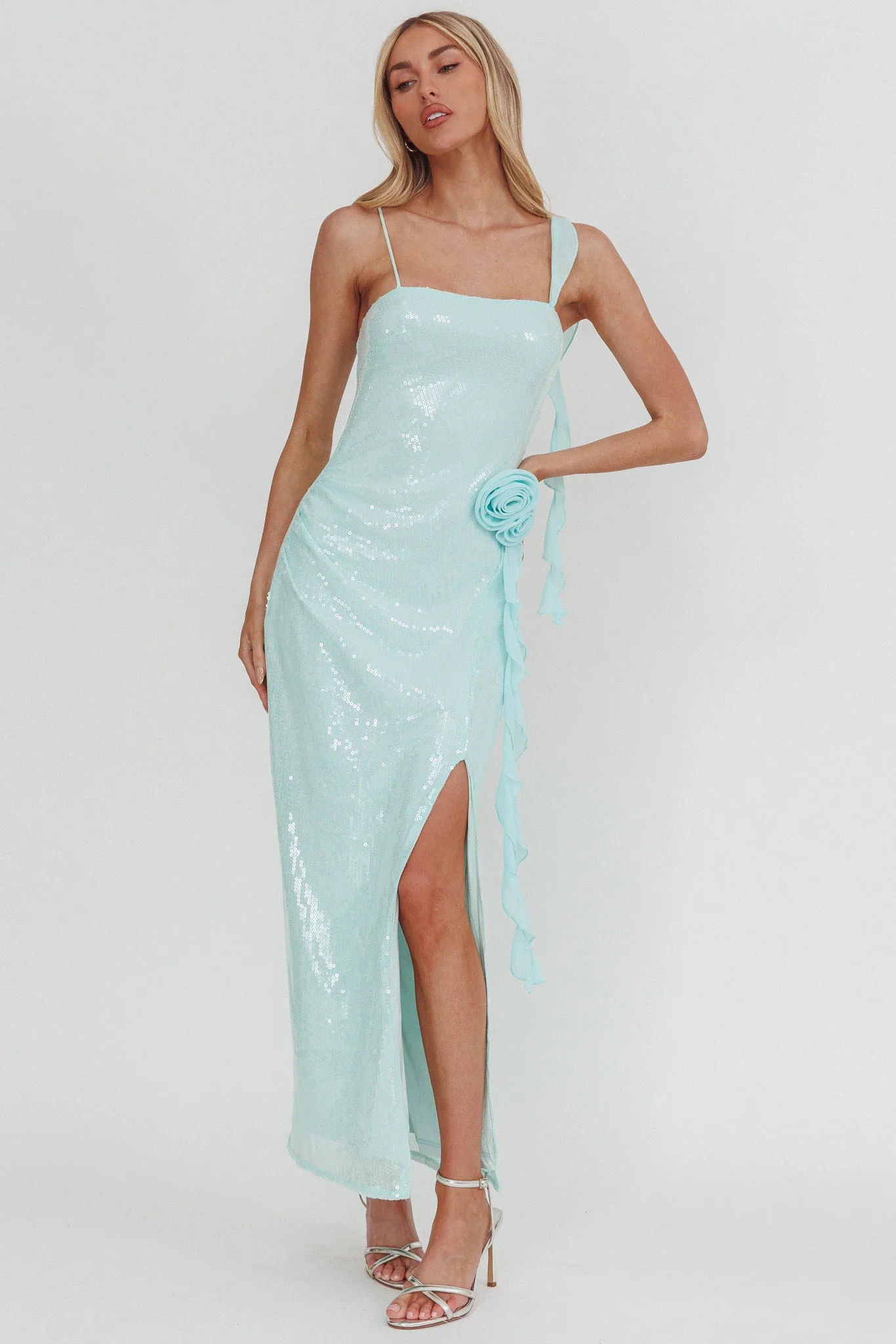 She Glows Cami Strap Sequin Maxi Dress Mint - luluinthesky