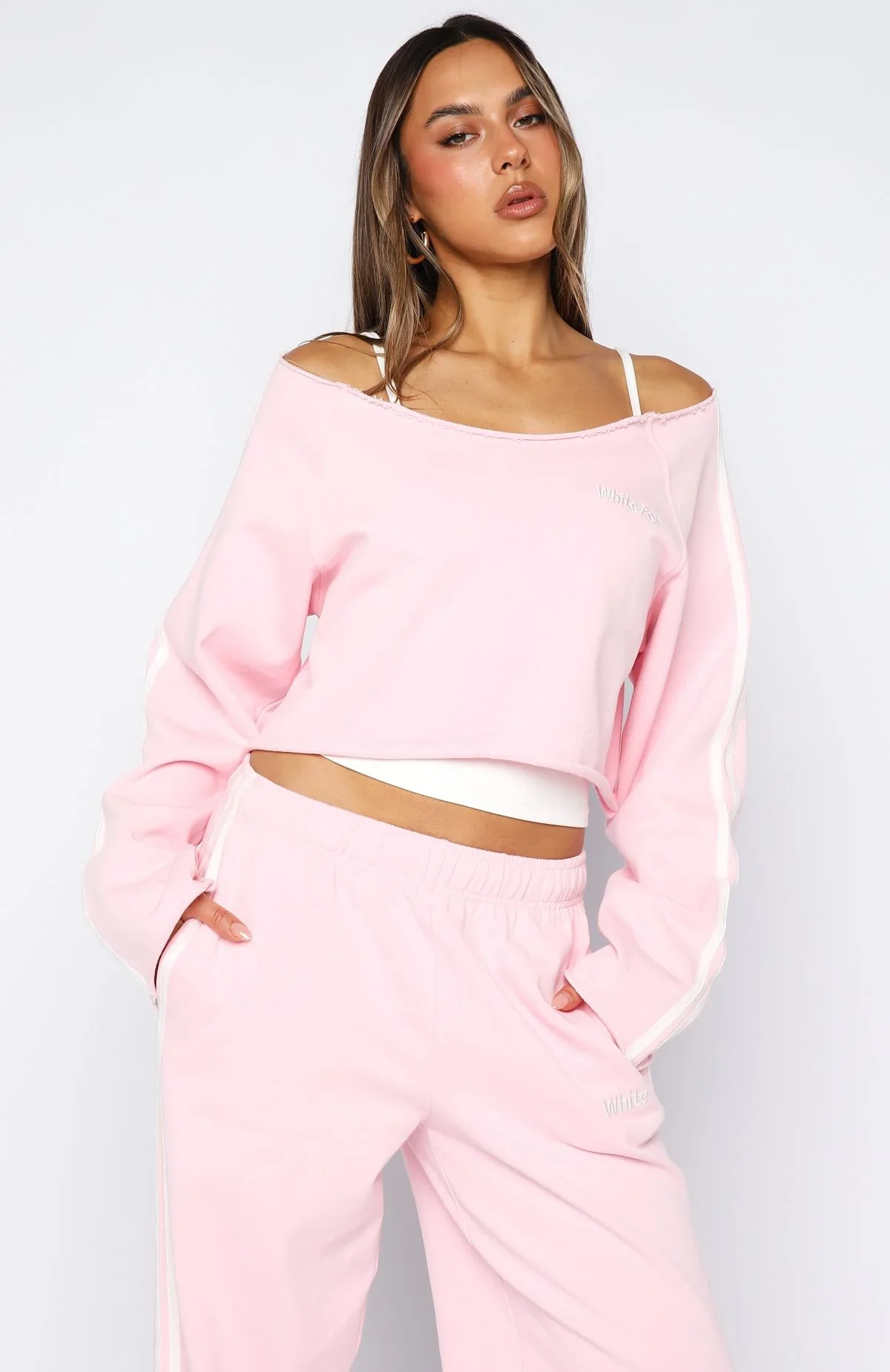 Star Student Cropped Off Shoulder Sweater Pink - luluinthesky