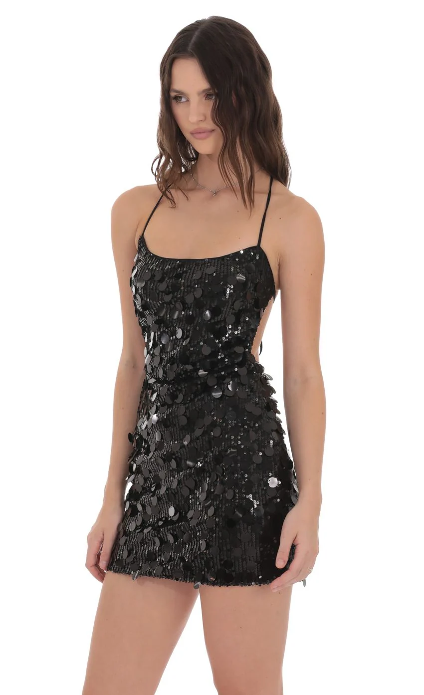 Multi Sequin Bodycon Dress in Black - luluinthesky