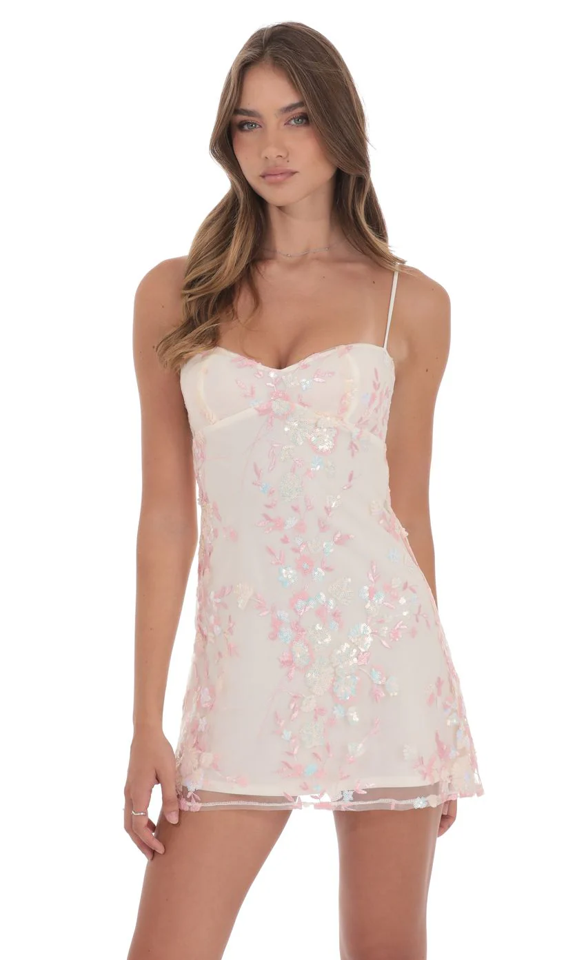 Embroidered Floral Babydoll Dress in Cream - luluinthesky