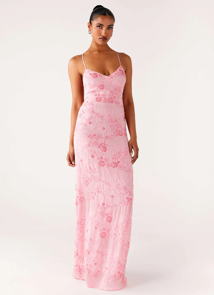 Vietta Sequin Cami Maxi Dress - Pink - luluinthesky