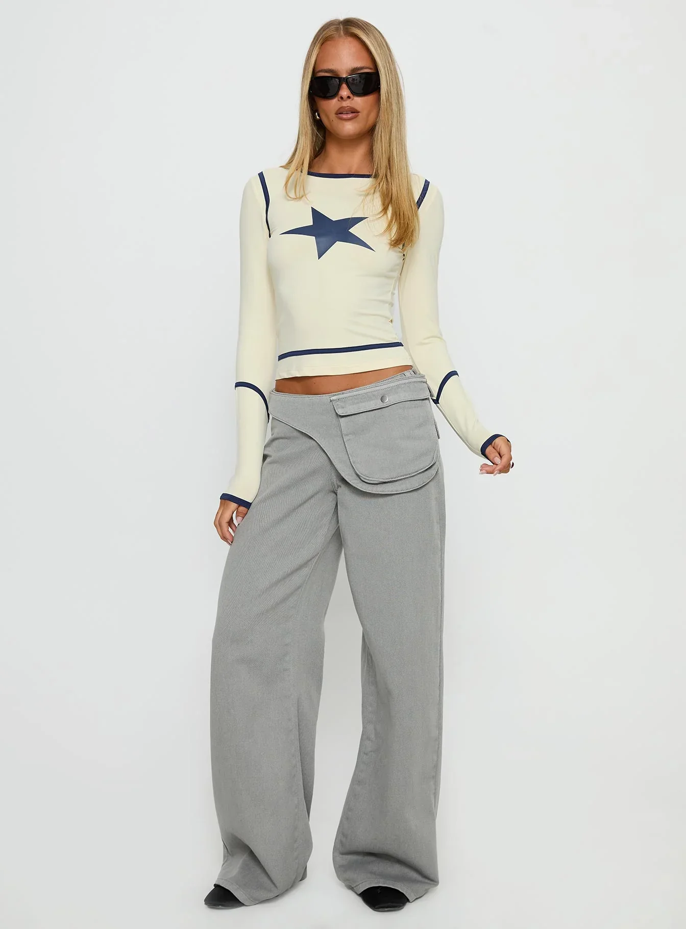 Starshot Long Sleeve Graphic Top Cream - luluinthesky