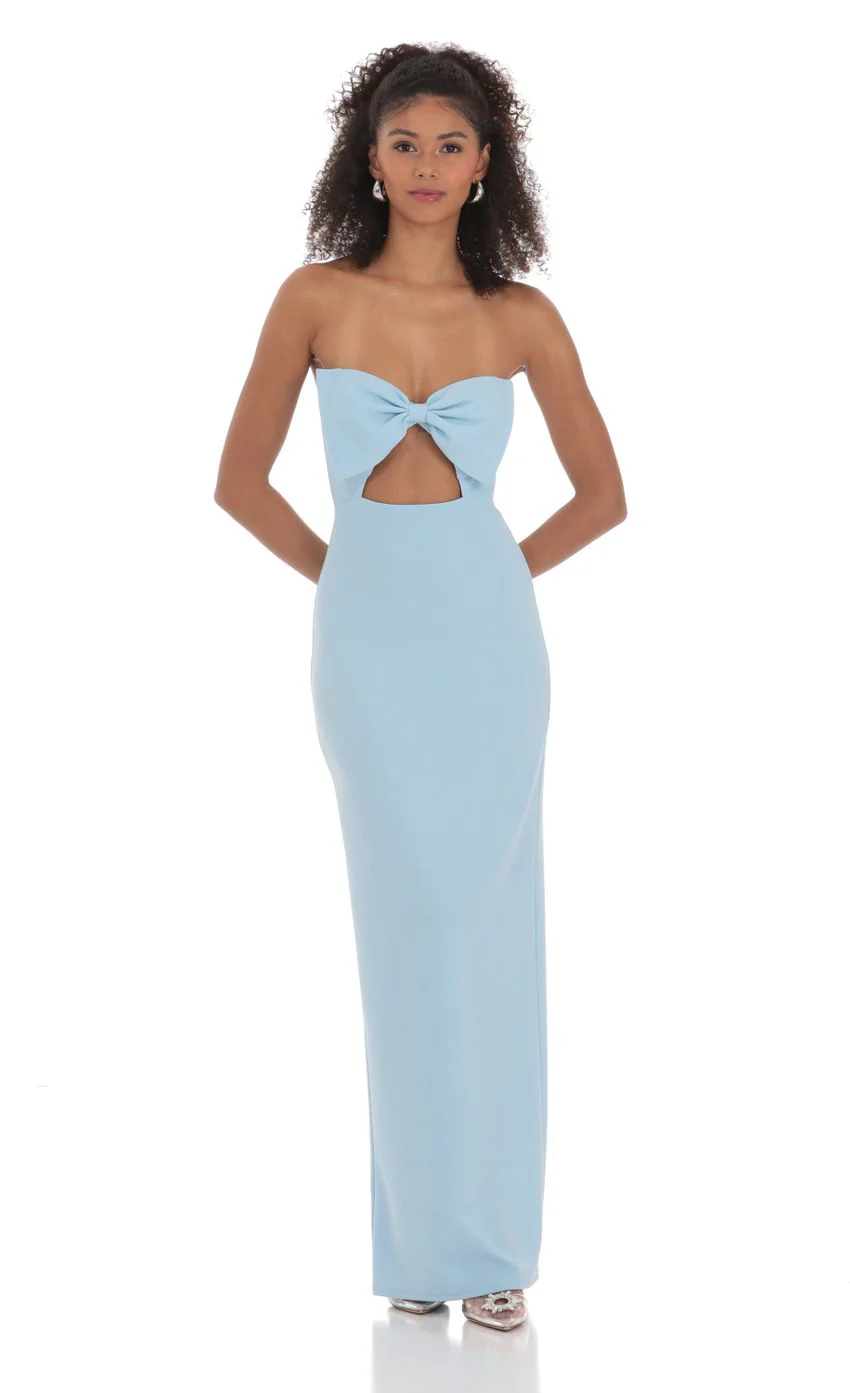 Bow Cutout Strapless Maxi Dress in Blue - luluinthesky