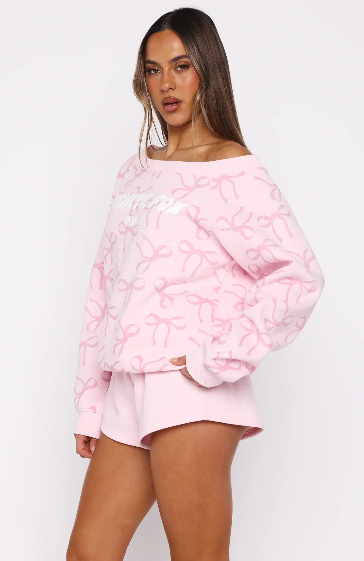 Vol. 1 Off Shoulder Printed Sweater Posy Bow - luluinthesky