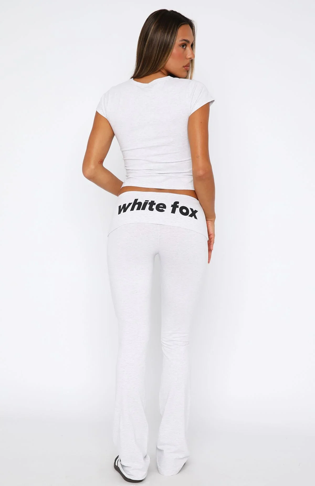 From The Archives Gigi Fold Over Flare Pants Grey Marle - luluinthesky