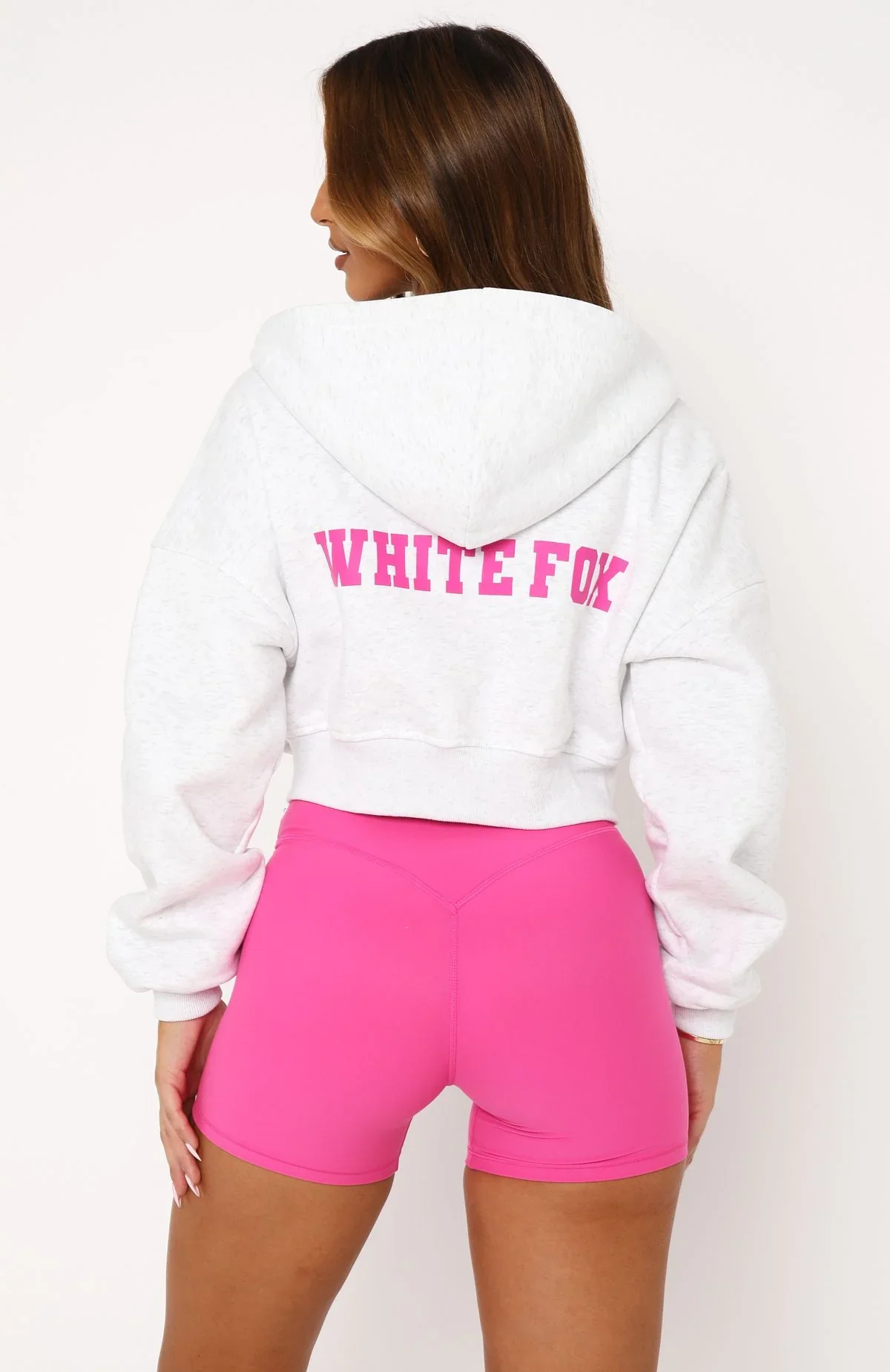 Stepping Out Cropped Hoodie Grey Marle/Pink - luluinthesky