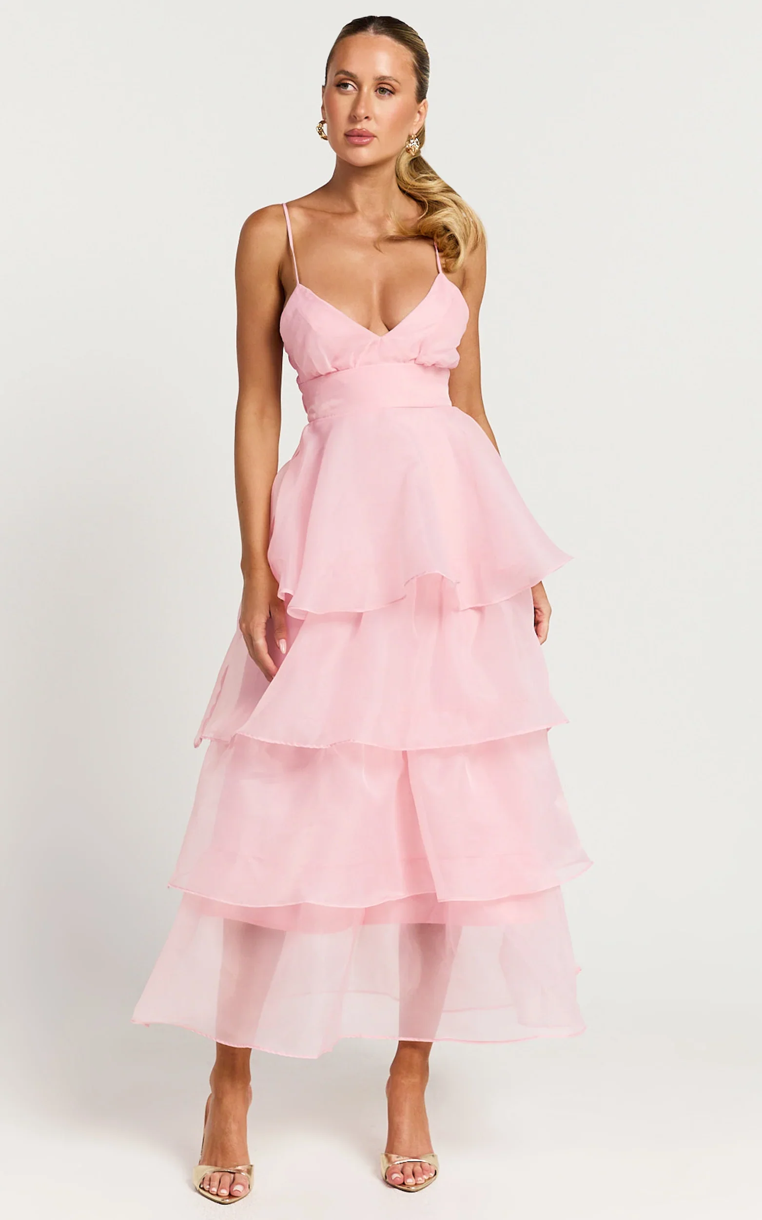 Cindy Midi Dress Layered Skirt Dress in Soft Pink - luluinthesky