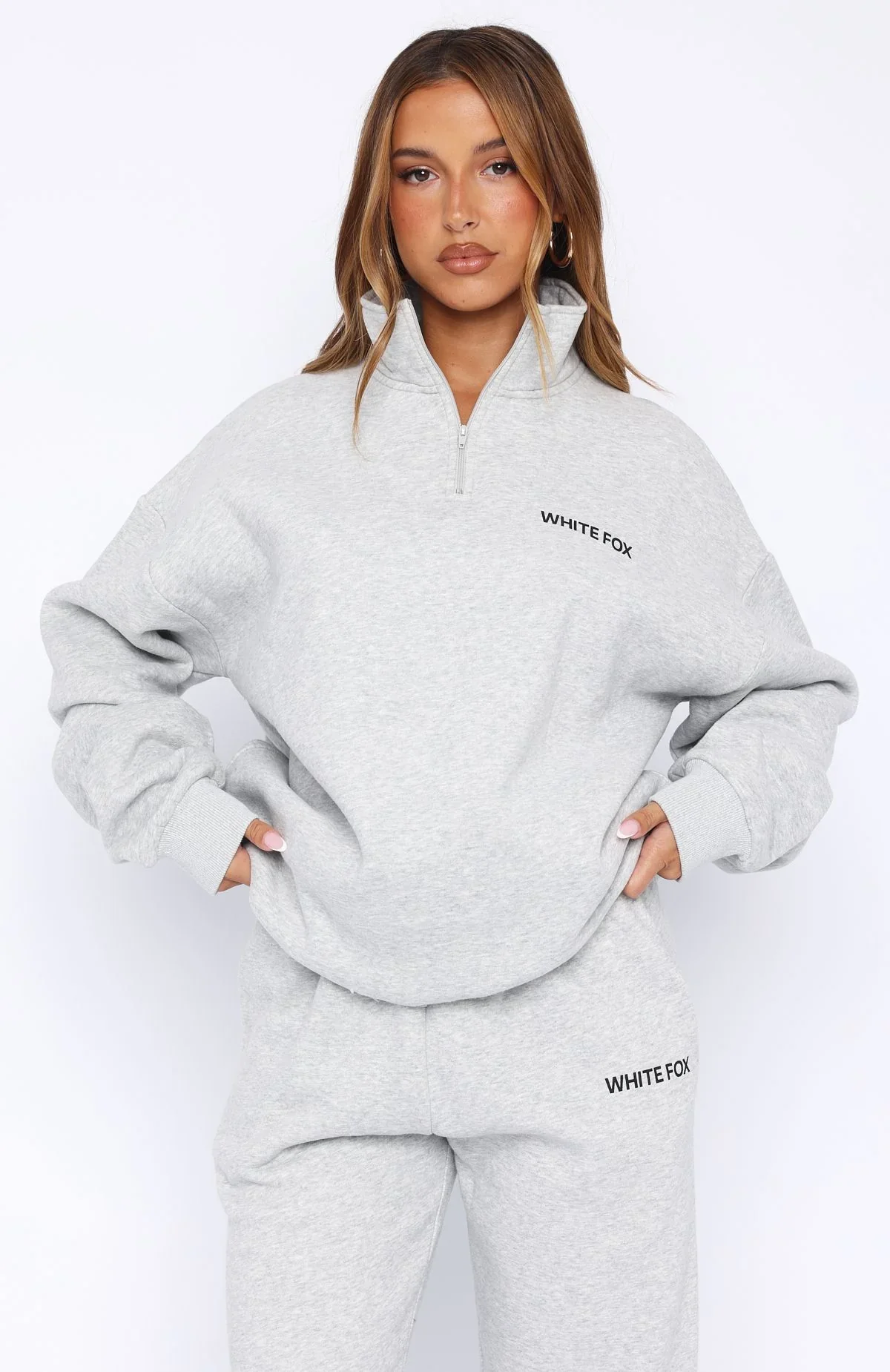 Core Classic Zip Front Sweater Dark Grey Marle - luluinthesky