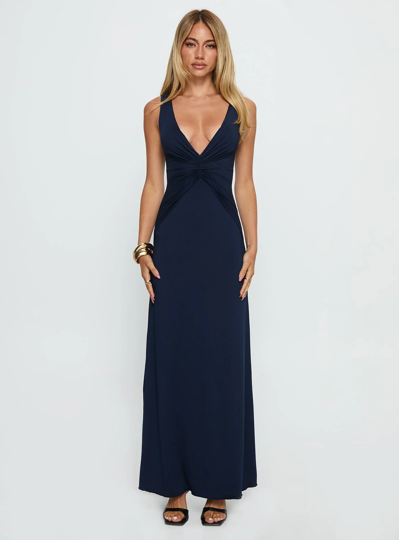 Frederica Plunge Maxi Dress Navy - luluinthesky