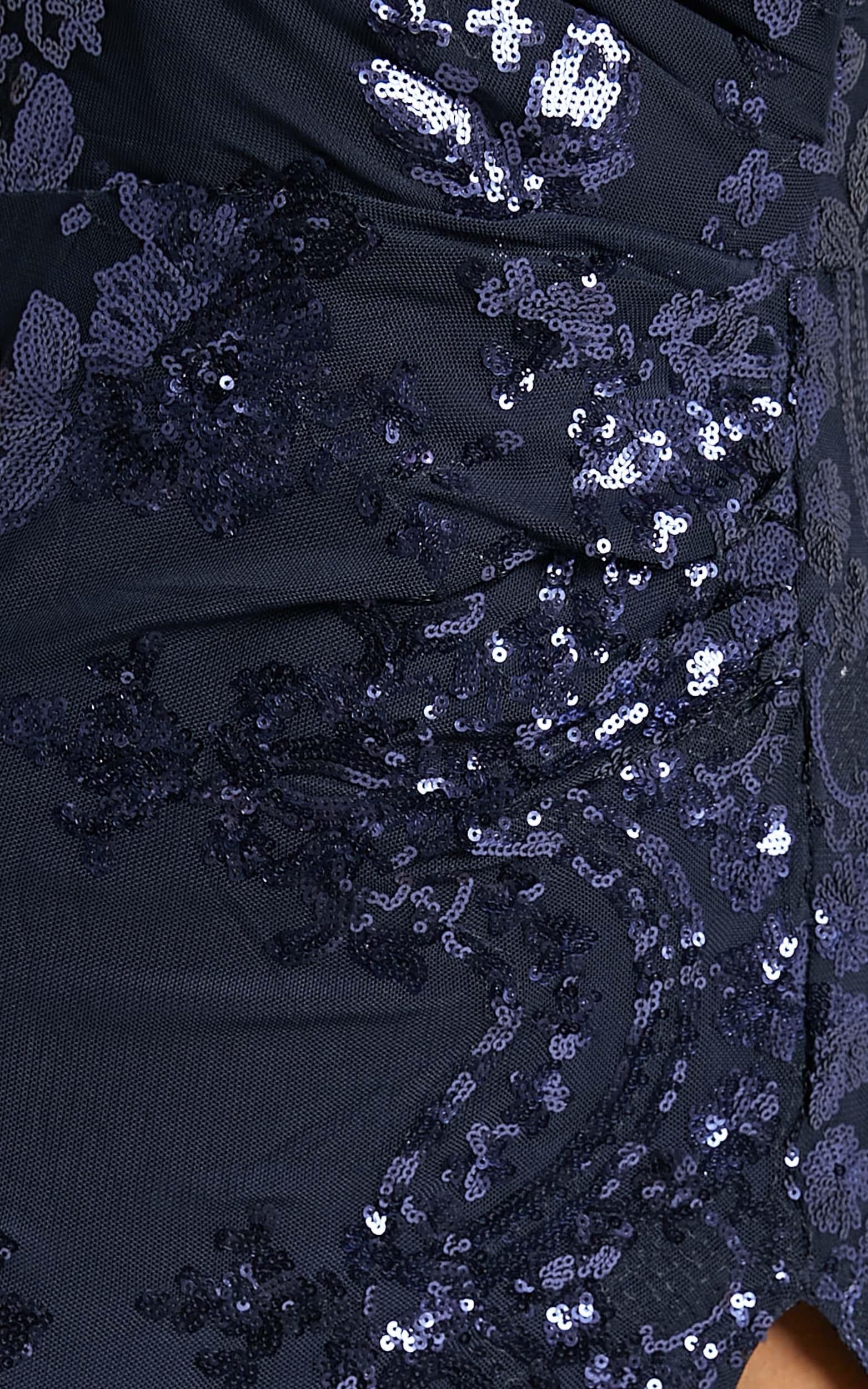 Out Till Dawn Maxi Dress Thigh Split Dress in Navy Sequin - luluinthesky