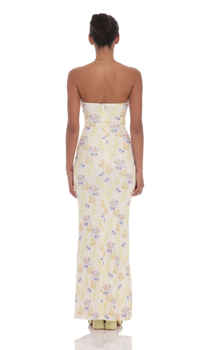 Floral Ribbed Cutout Twist Maxi Dress in Yellow - luluinthesky