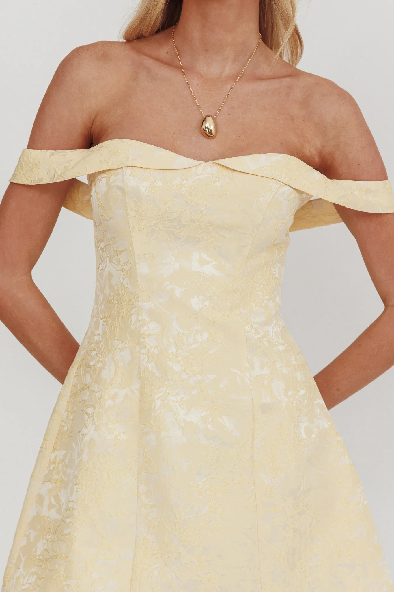 Mikado Off-Shoulder Foldover Mini Dress Jacquard Butter - luluinthesky