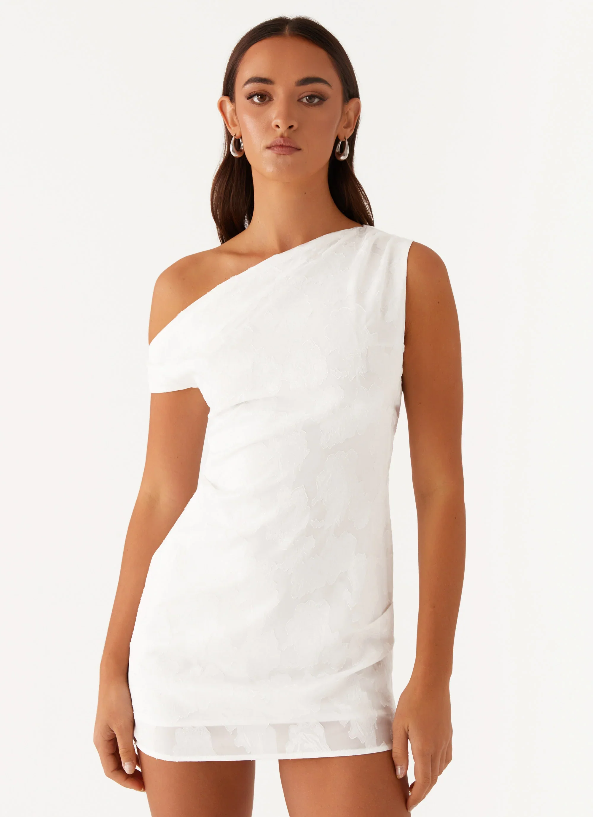 Channing One Shoulder Mini Dress - White - luluinthesky