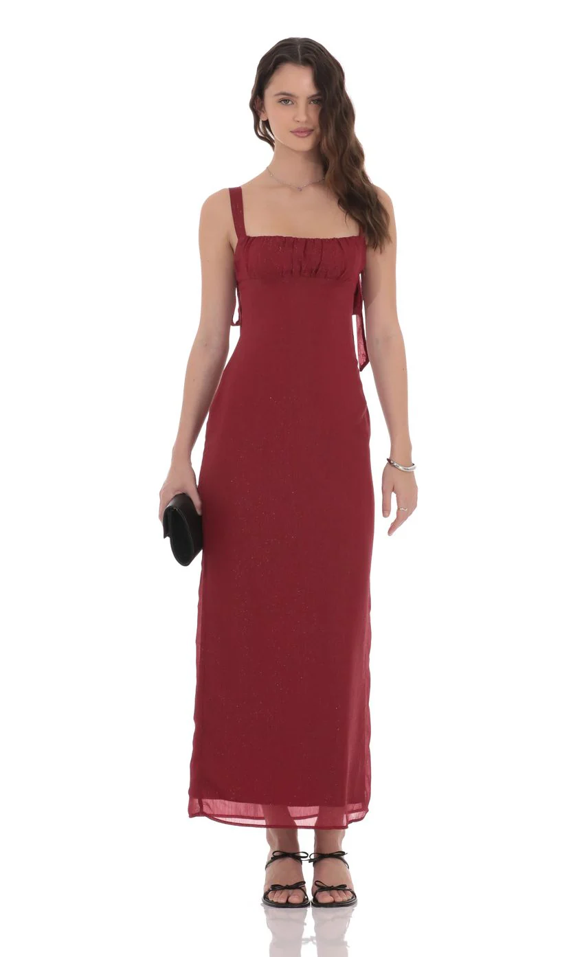 Shimmer Empire Waist Maxi Dress in Maroon - luluinthesky