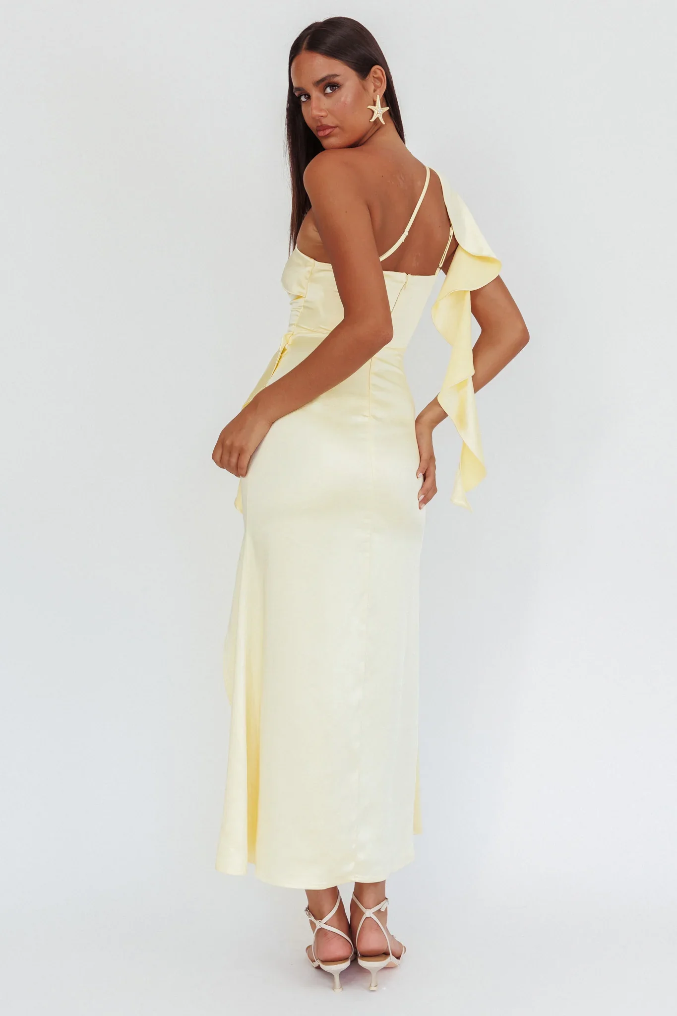 Carmel One-Shoulder Split Maxi Dress Butter - luluinthesky