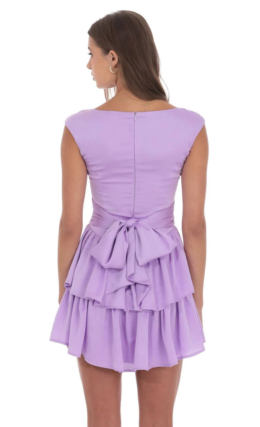 Satin Wide Strap Ruffle Dress in Lavender - luluinthesky