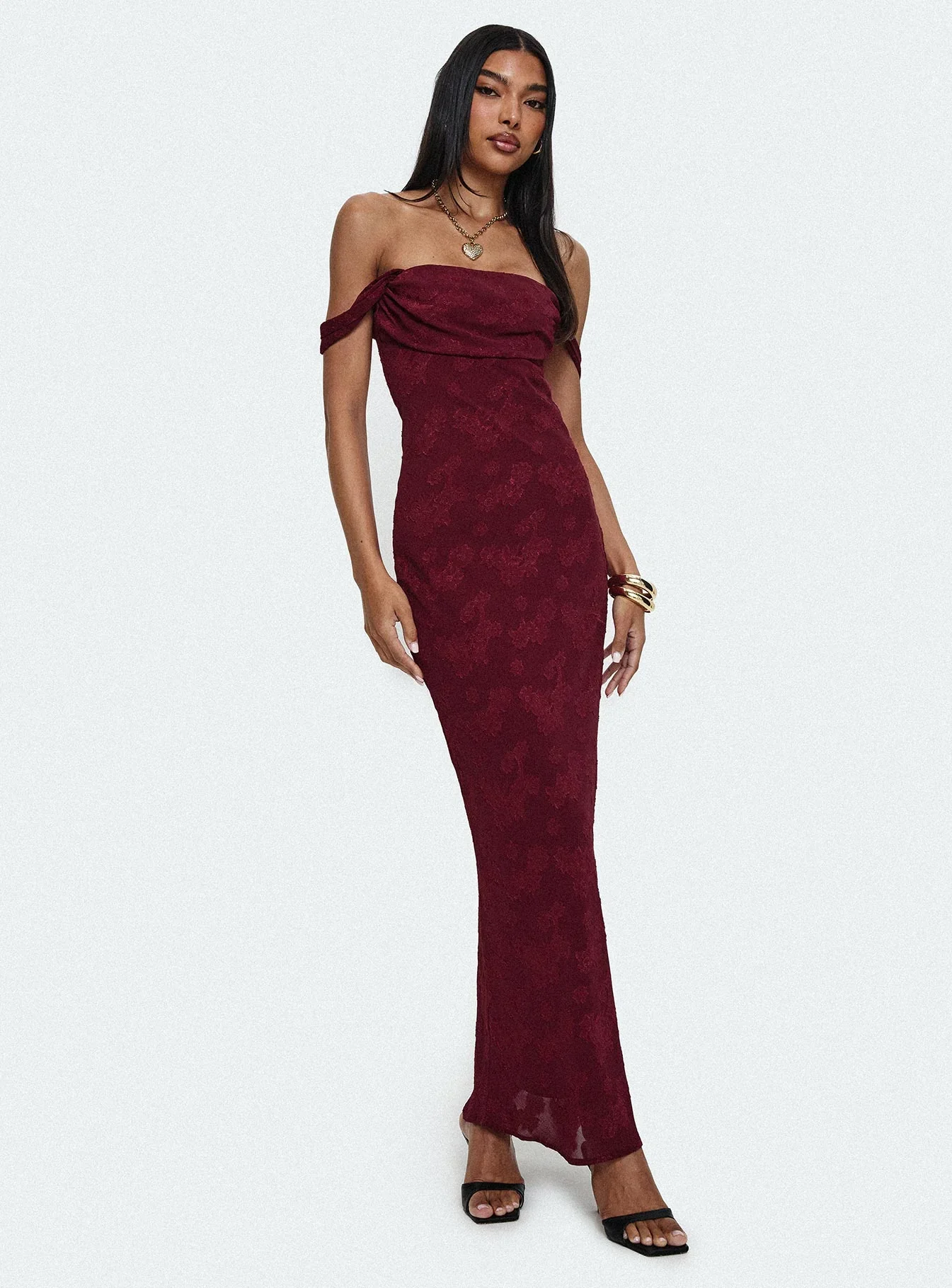 Azura Off The Shoulder Maxi Dress Burgundy - luluinthesky